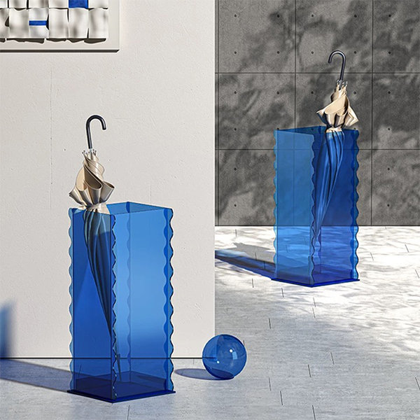 bespoke floor standing translucent blue or orange acrylic umbrella display box umbrella stand rack