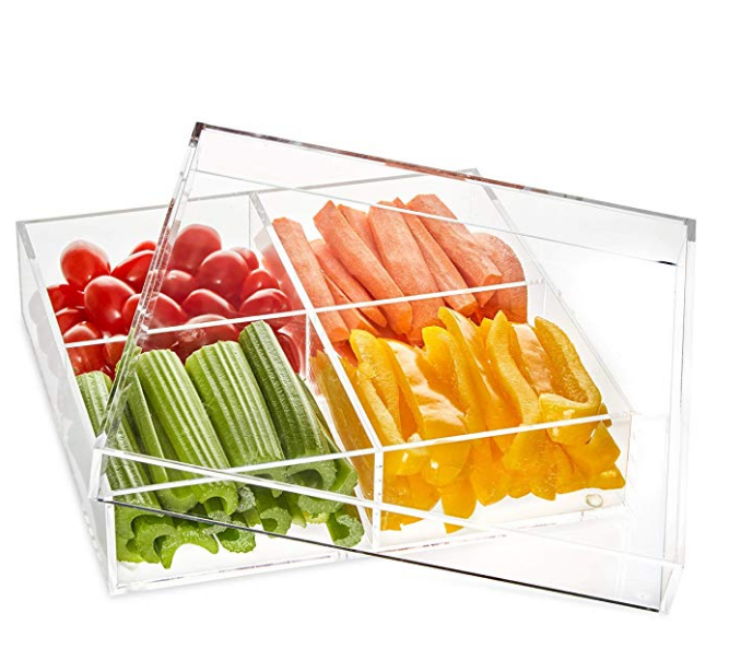 bespoke premium clear acrylic tray with 4 dividers and lid for fruit food lucite BBQ tray