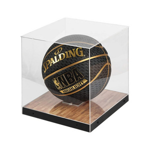 Acrylic Basketball Display Case Stand with Wooden Base Clear Lucite Storage Display Box for Collectible Sports Memorabilia