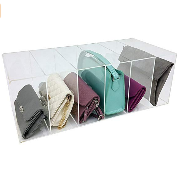 bespoke 6 slots acrylic clear handbag evening bag display organizer lucite purse storage box shelf