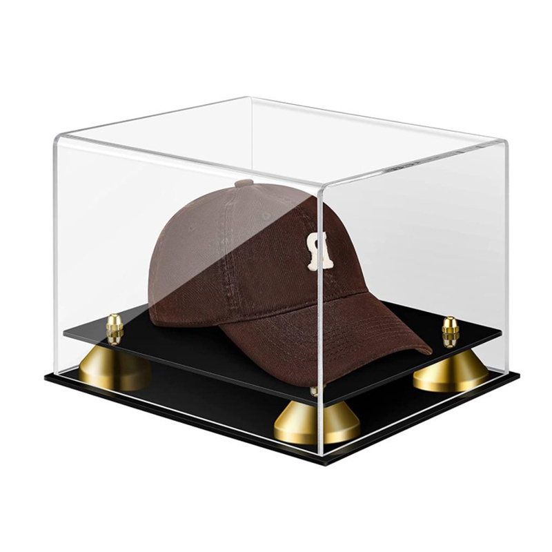 bespoke acrylic memorabilia sports hat display case lucite baseball box with gold riser