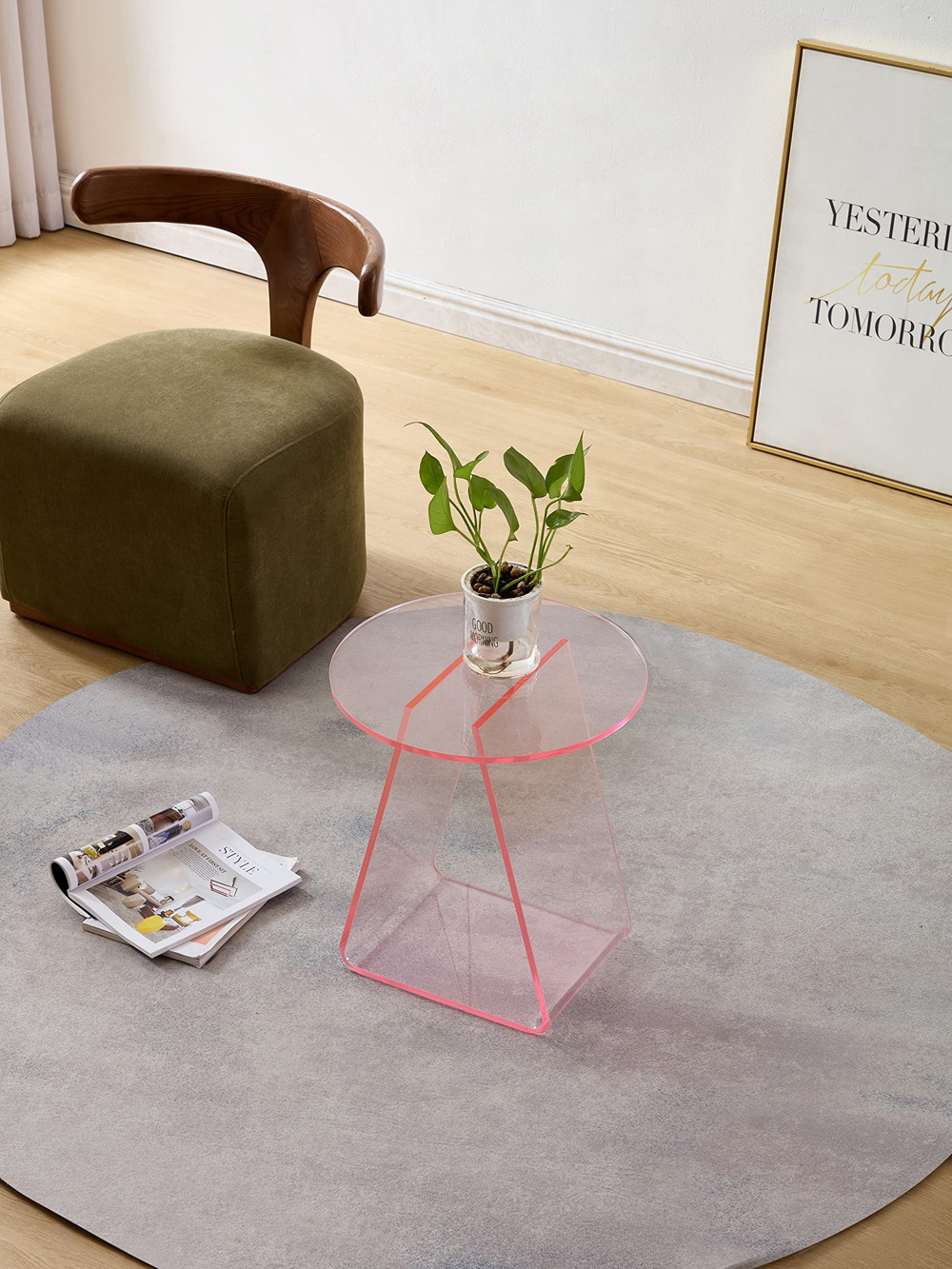 Clear Pink Color Acrylic End Table Modern Fashion Design Acrylic Nightstand Coffee Table for Living Room