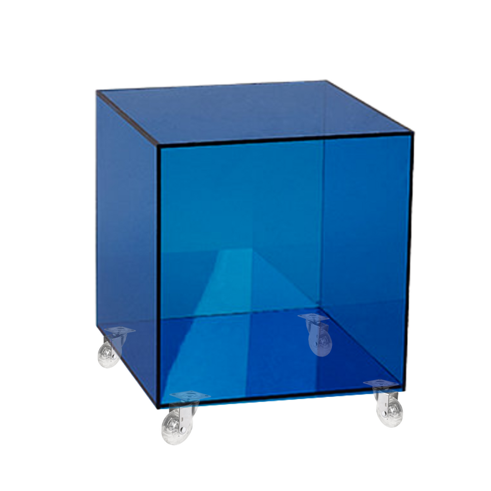 bespoke colorful acrylic square cube nightstand on wheels lucite split coffee table beside table