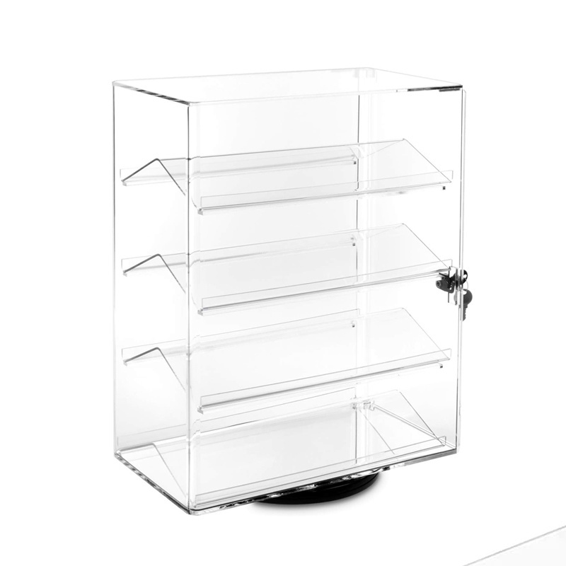 bespoke 360 rotating clear acrylic display showcase with 4 removable shelves lucite locking case