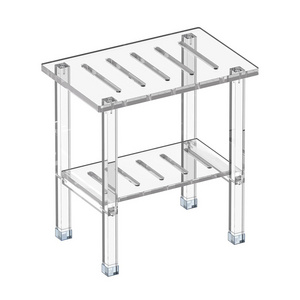 bespoke waterproof heavy duty 2-tier clear acrylic rectangle shower bench with shelf lucite bathroom stool