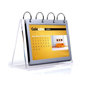 bespoke inverted V-slide clear acrylic flip calendar paper organizer holder with 6 PVC bags sign menu stand