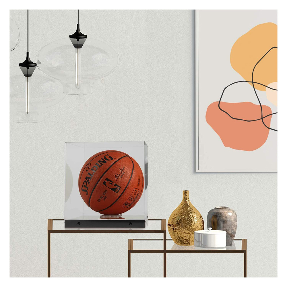 Acrylic Basketball Display Case Stand with Wooden Base Clear Lucite Storage Display Box for Collectible Sports Memorabilia