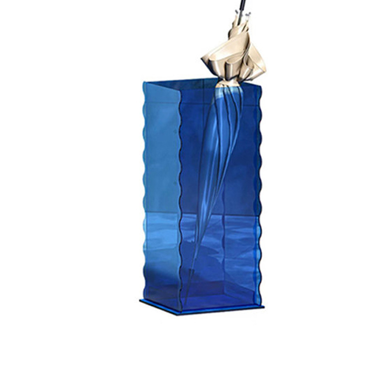 bespoke floor standing translucent blue or orange acrylic umbrella display box umbrella stand rack