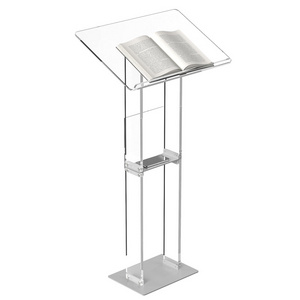 Clear Acrylic Podium Stand with Metal Base  Lucite Lectern Pulpits for Classroom Weddings Churches Speech with Storage Shelf