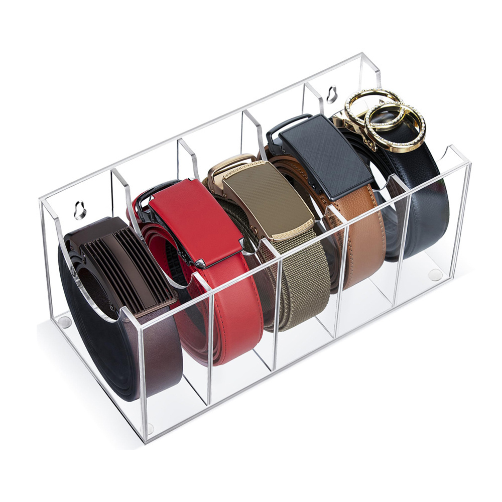 5-grid Acrylic Belt Organizer Holder Wall Mount Tie and Belt Organizer for Closet and Drawer Display Box for Belt Tie Cosmetic