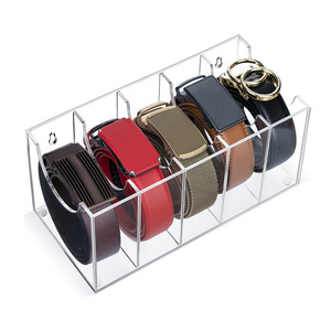 5-grid Acrylic Belt Organizer Holder Wall Mount Tie and Belt Organizer for Closet and Drawer Display Box for Belt Tie Cosmetic