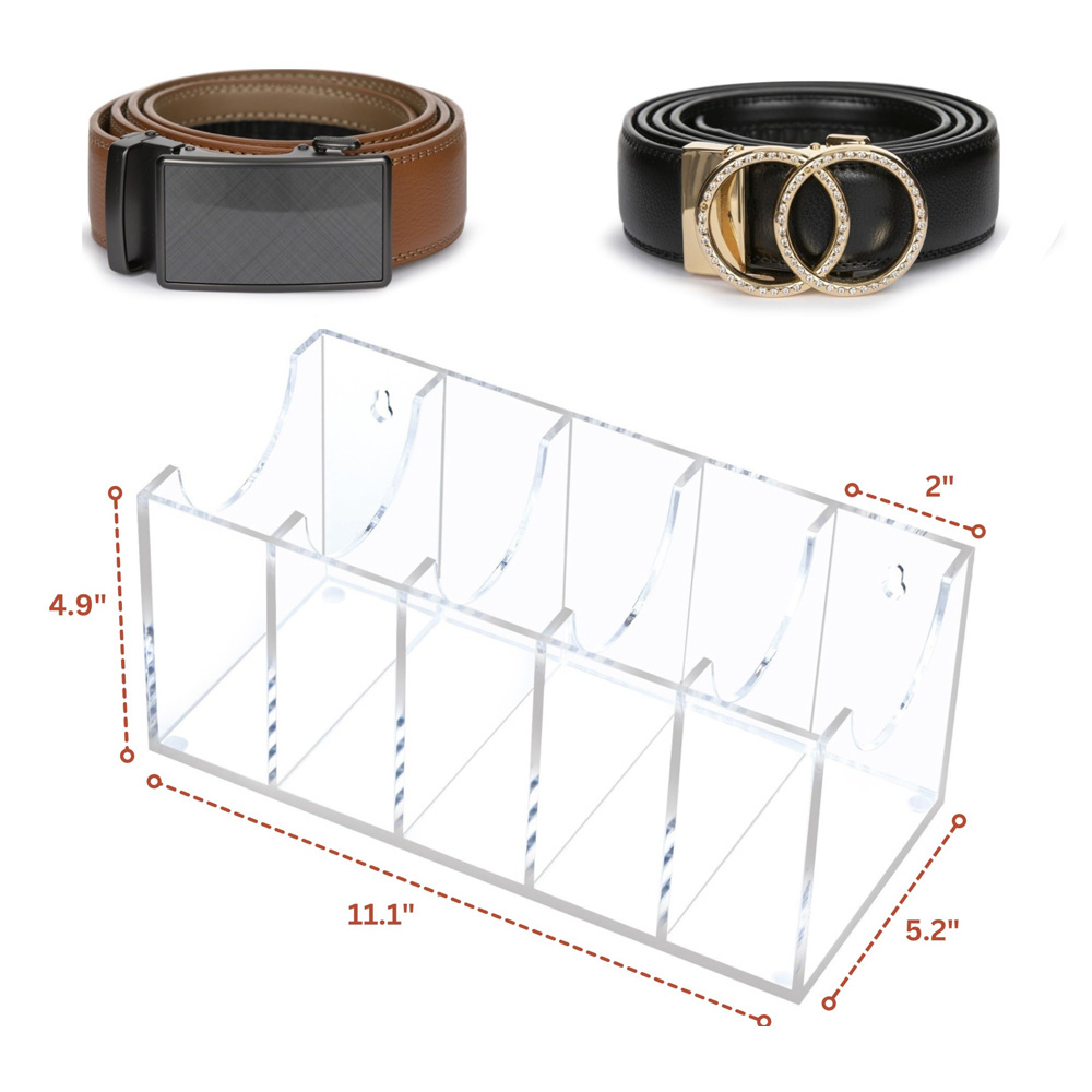 5-grid Acrylic Belt Organizer Holder Wall Mount Tie and Belt Organizer for Closet and Drawer Display Box for Belt Tie Cosmetic