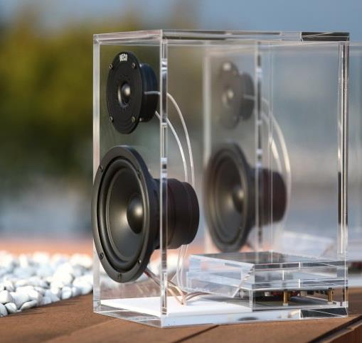 bespoke DIY creative clear acrylic mini speaker box lucite speaker display stand holder