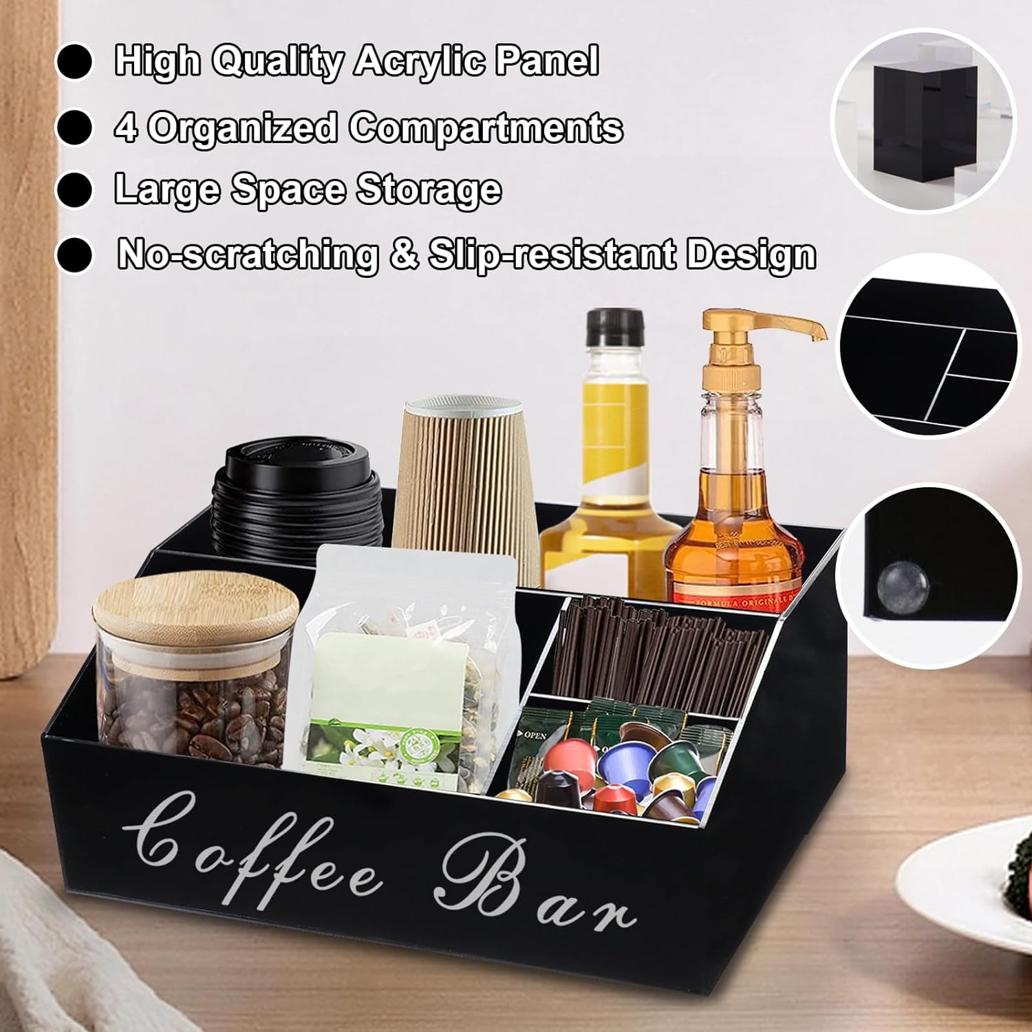 bespoke black acrylic coffee bar accessories organizer coffee bag stand cup holder for countertop