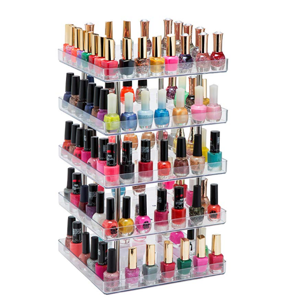 4 tier 360 rotation acrylic nail polish tower stand makeup lipstick organizer holder