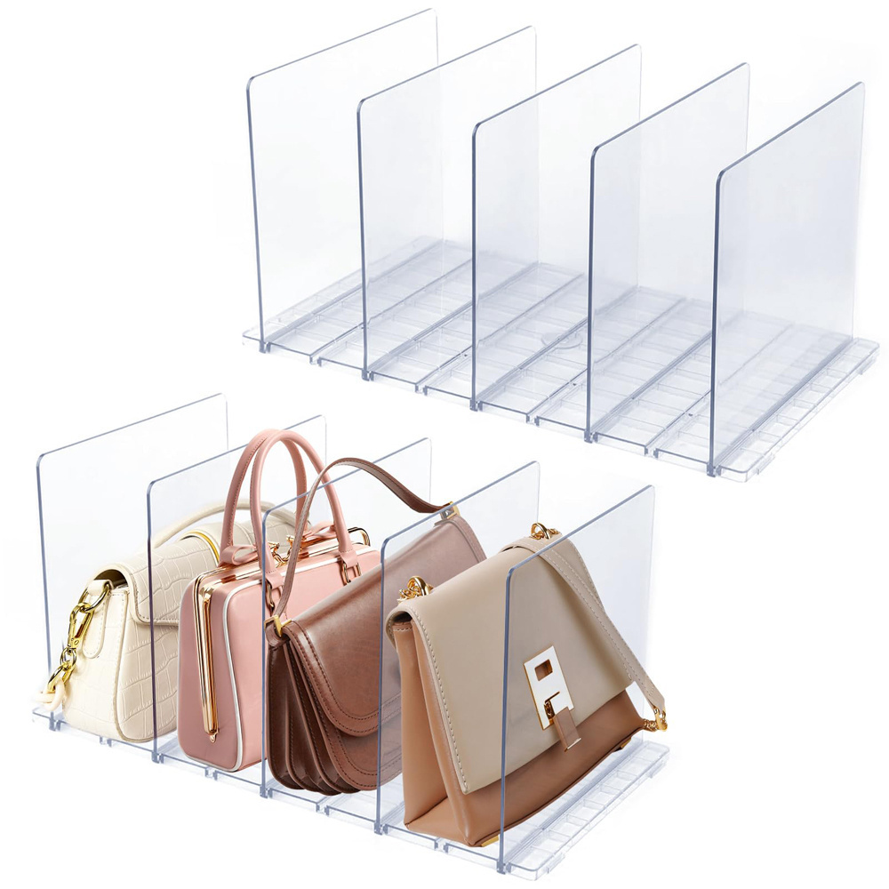 Acrylic Purse Organizer for Closet 10 Layers Clear Shelf Dividers Adjustable Handbag Organize for Closet