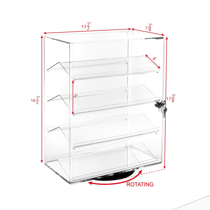 bespoke 360 rotating clear acrylic display showcase with 4 removable shelves lucite locking case