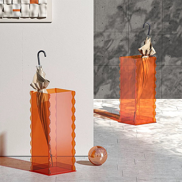 bespoke floor standing translucent blue or orange acrylic umbrella display box umbrella stand rack