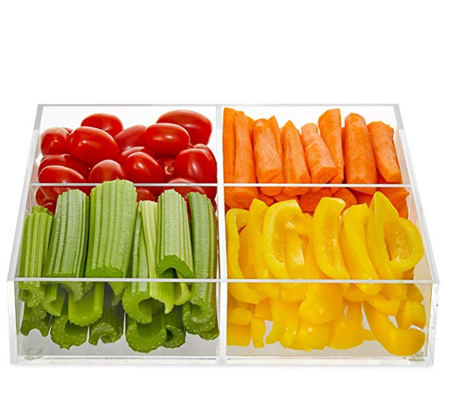 bespoke premium clear acrylic tray with 4 dividers and lid for fruit food lucite BBQ tray