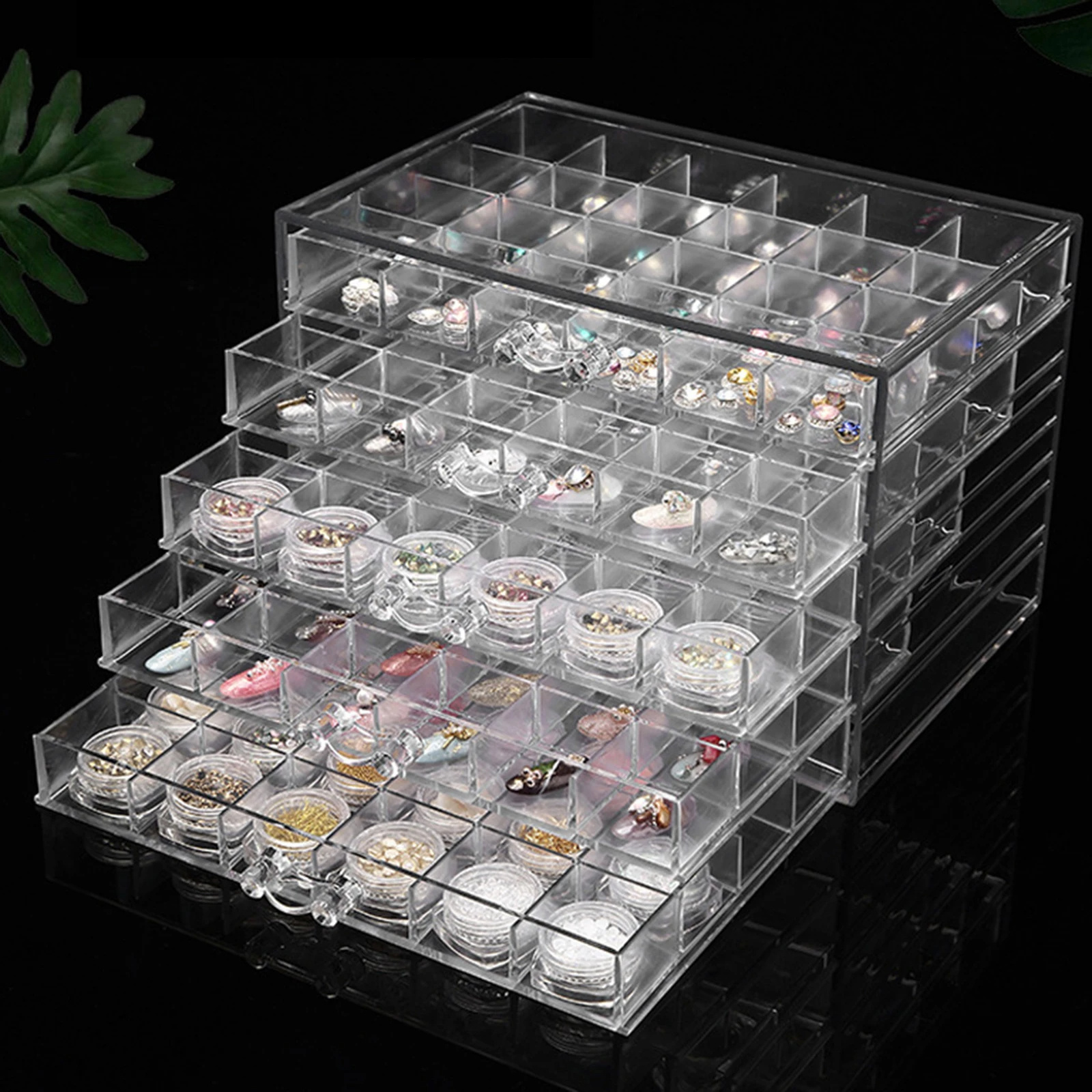 Detachable Acrylic Jewelry Organizer Box with 120 Grids Jewelry Display Stand Drawer Nail Tip Case Earring Necklace Storage Box