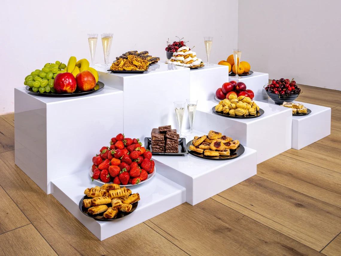 bespoke white acrylic display cube buffet stand set lucite event food riser for wedding party