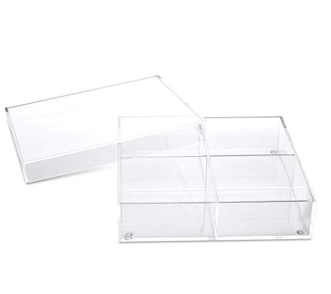 bespoke premium clear acrylic tray with 4 dividers and lid for fruit food lucite BBQ tray