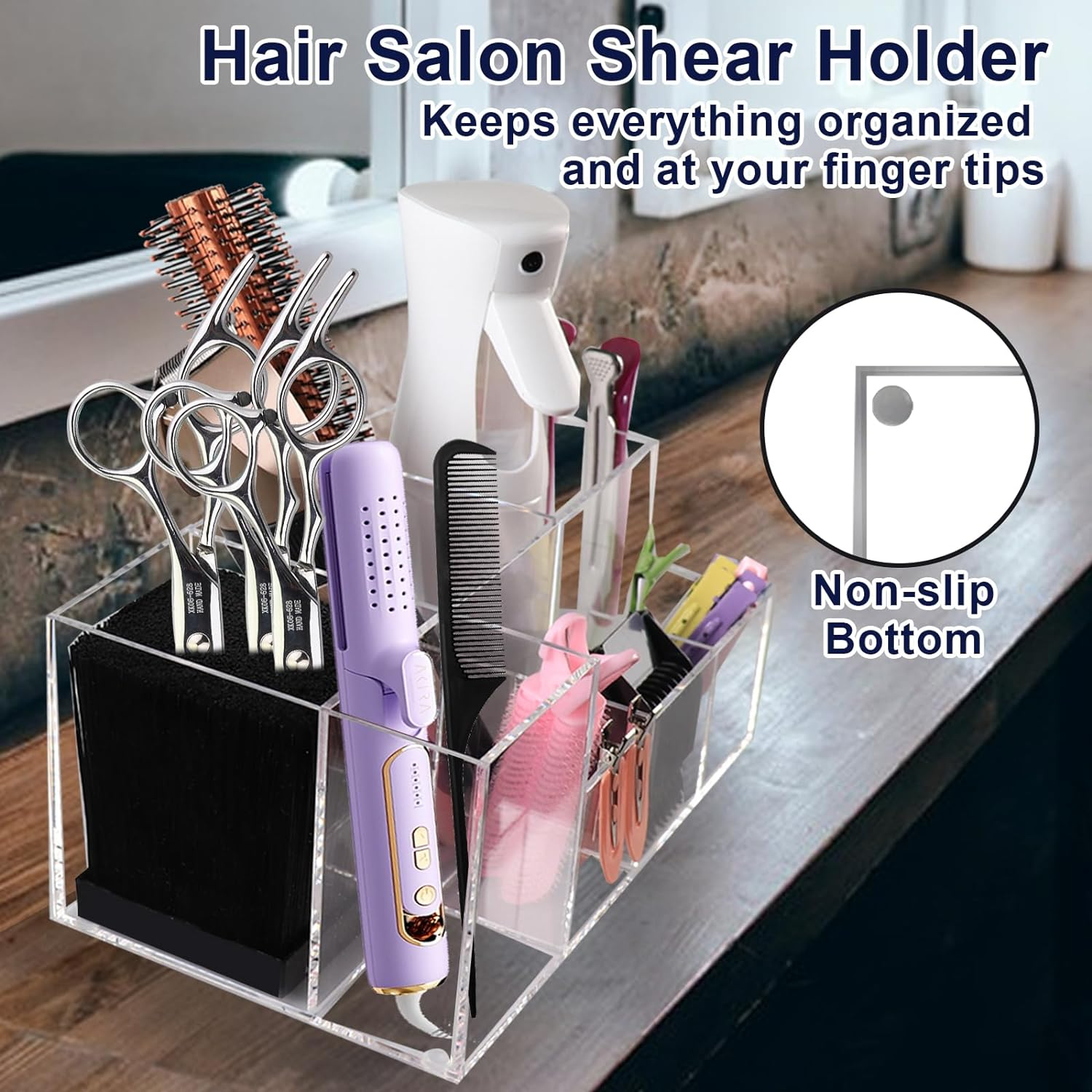 bespoke clear acrylic hair dresser supplies stool organizer with 7 dividers barber shear holder