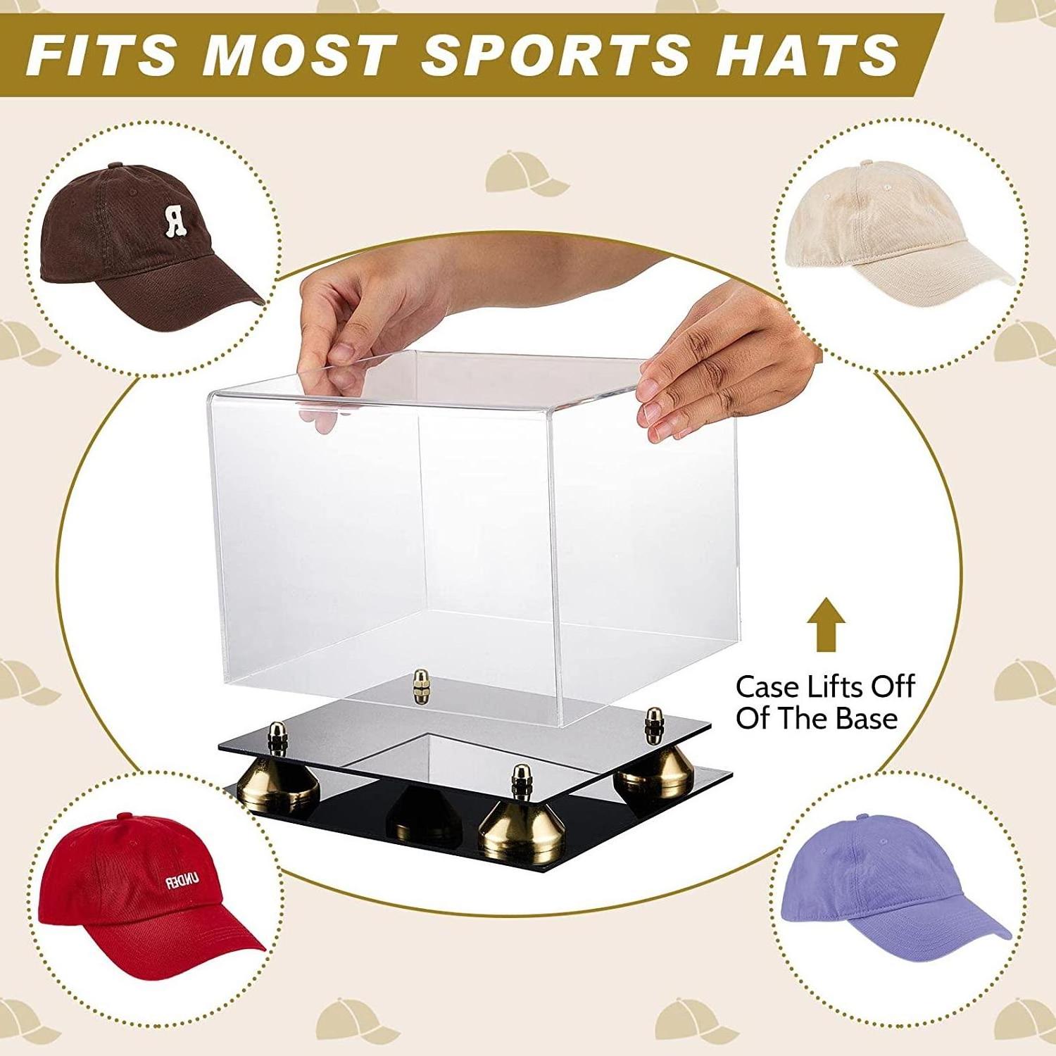 bespoke acrylic memorabilia sports hat display case lucite baseball box with gold riser