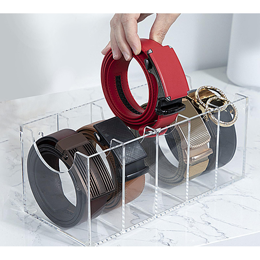 5-grid Acrylic Belt Organizer Holder Wall Mount Tie and Belt Organizer for Closet and Drawer Display Box for Belt Tie Cosmetic