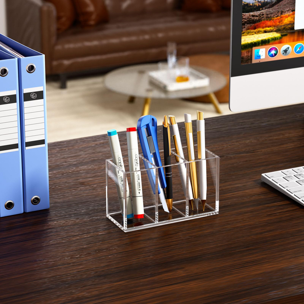 Customized Clear Acrylic Pen Holder Desktop Pencil Cup for Marker Ruler Eraser Acrylic Makeup Organizer