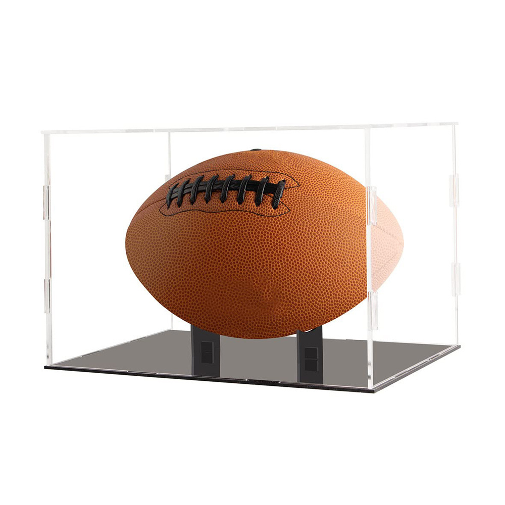 Acrylic Frame Football Display Case Glass Showcase Box Assemble Memorabilia Sports Protection with Black