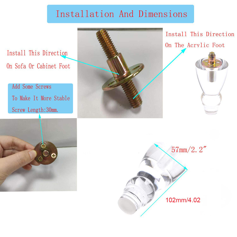 Heavy Duty Acrylic Furniture Legs Clear Plexiglass Chair Table Legs Modern Home Decor DIY Sofa Feets Replacement Mounting Screws