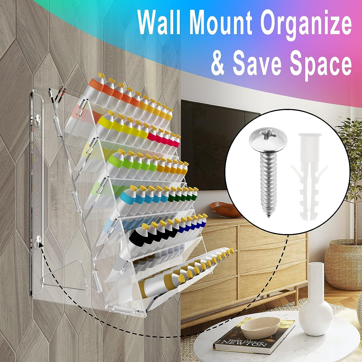 bespoke 6-tier clear acrylic paint organizer holder for art worker lucite paint storage rack