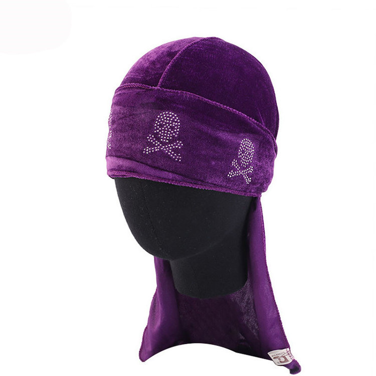 Custom wholesale fashion islamic muslim velvet long tail pirate bandana cap turban hat