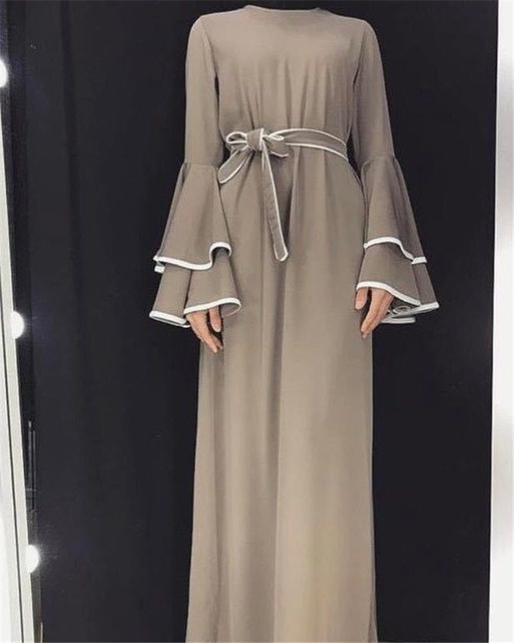 2020 Spring fashion Turkish Mideast Dubai dresses double flared sleeves Dubai Muslim clothing robes dress for women