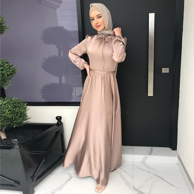 Designer Abaya Muslim Pure Color Satin Muslim Long Skirt Abaya Muslim Dresses Middle Eastern Robe Wholesale Long Dress Clothing