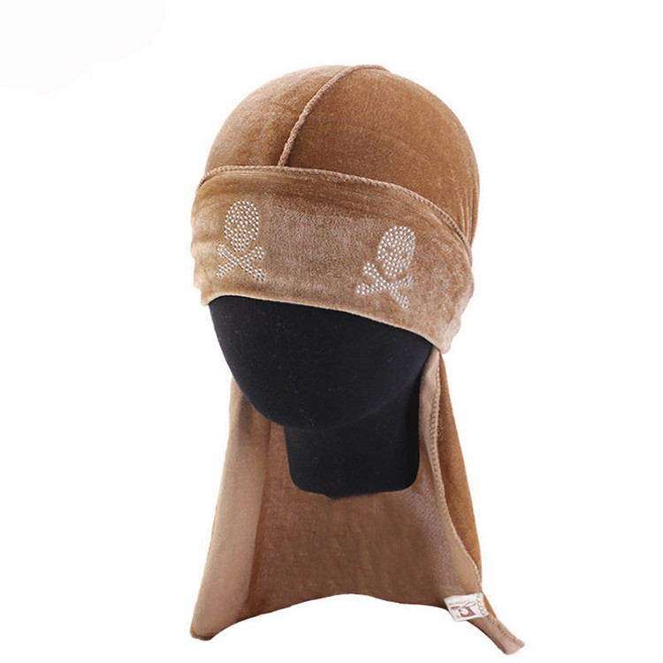 Custom wholesale fashion islamic muslim velvet long tail pirate bandana cap turban hat