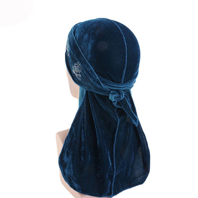 Custom wholesale fashion islamic muslim velvet long tail pirate bandana cap turban hat