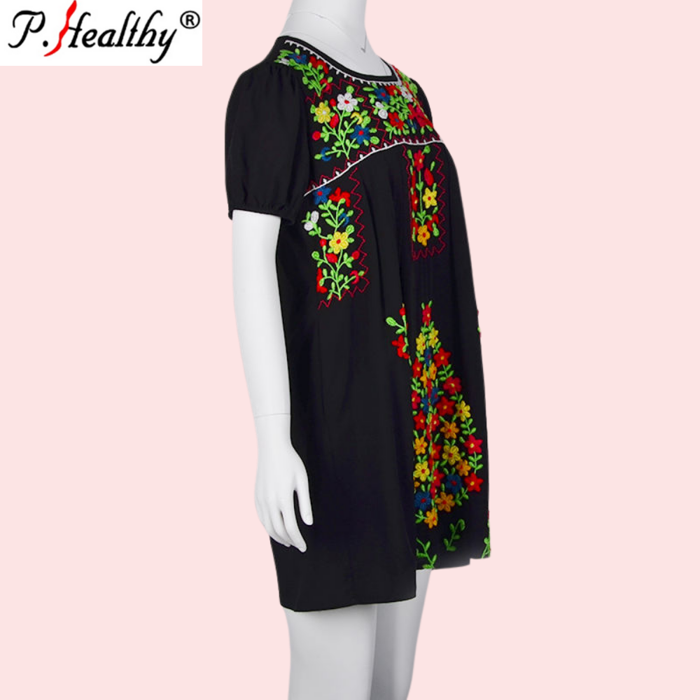 Wholesale Abaya Muslim Dresses Women Summer Latest Mexican Embroidered Dress Women Ethnic Blouse Vintage Clothing High Quality