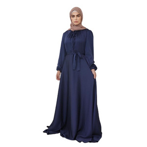 Designer Abaya Muslim Pure Color Satin Muslim Long Skirt Abaya Muslim Dresses Middle Eastern Robe Wholesale Long Dress Clothing