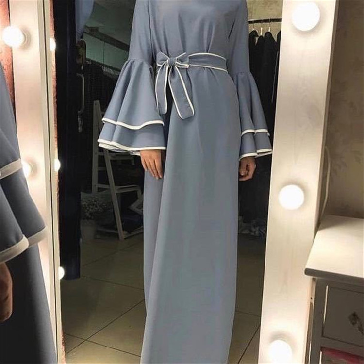 2020 Spring fashion Turkish Mideast Dubai dresses double flared sleeves Dubai Muslim clothing robes dress for women