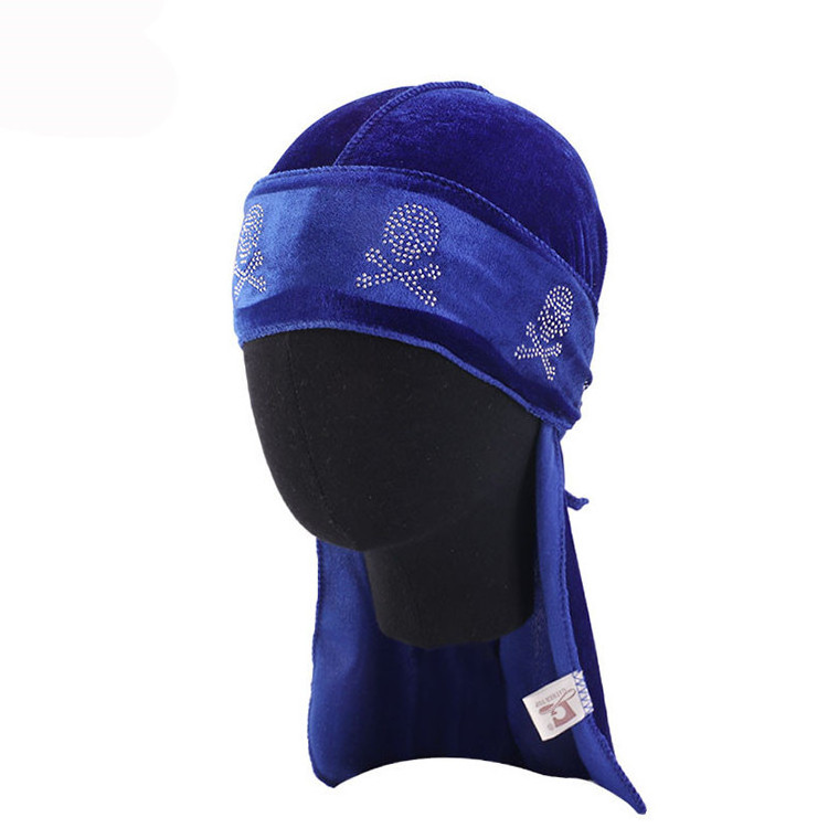 Custom wholesale fashion islamic muslim velvet long tail pirate bandana cap turban hat