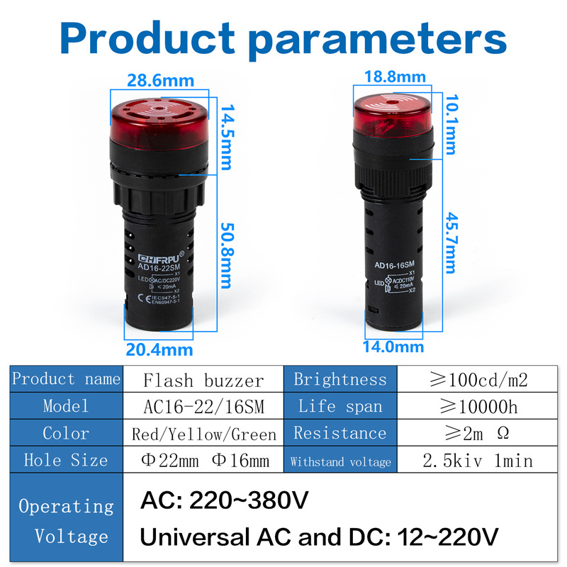 Flash LED Alarm Indicator Light Buzzer AD16-22SM (AD16-16SM)with Flash Signal Light LED Buzzer Siren With Screw Terminal