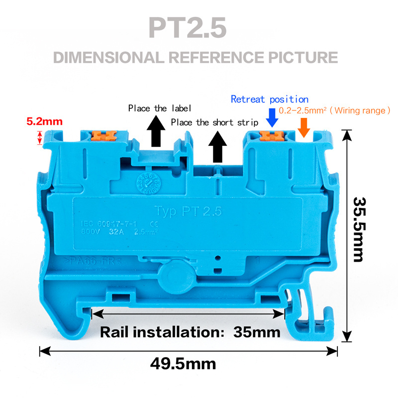 PT2.5 Push in Terminal Wire Connector 2.5mm Combined din rail spring push-in terminal block