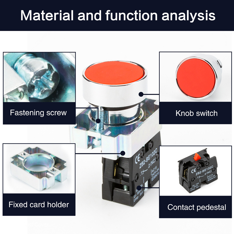 XB2 22mm momentary self-reset push button switch power start stop self-resetting black round flat head switch NO NC