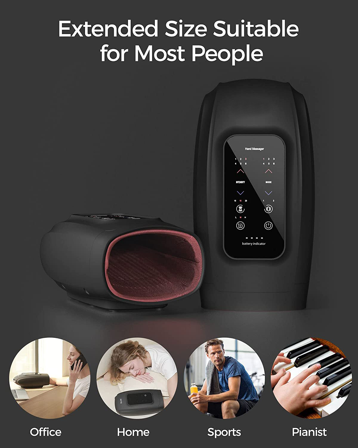 Phenitech Large Touch Screen Electric Hand Massager with Compression Palm Massage Machine Rechargeable Finger Massager