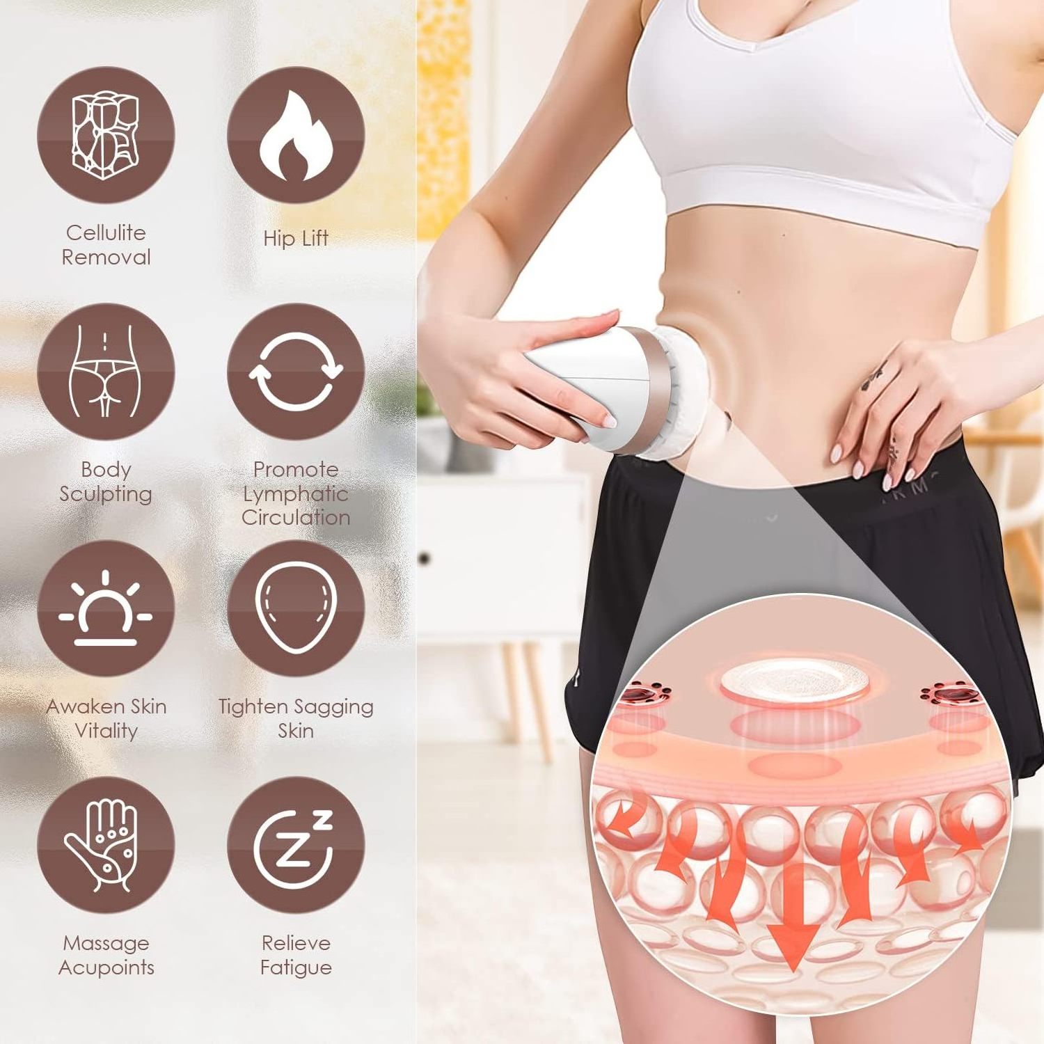 Body Sculpting Machine, Handheld Body Cellulite Massager with 8 Washable Pads, Beauty Shaping Massager for Belly, Waist