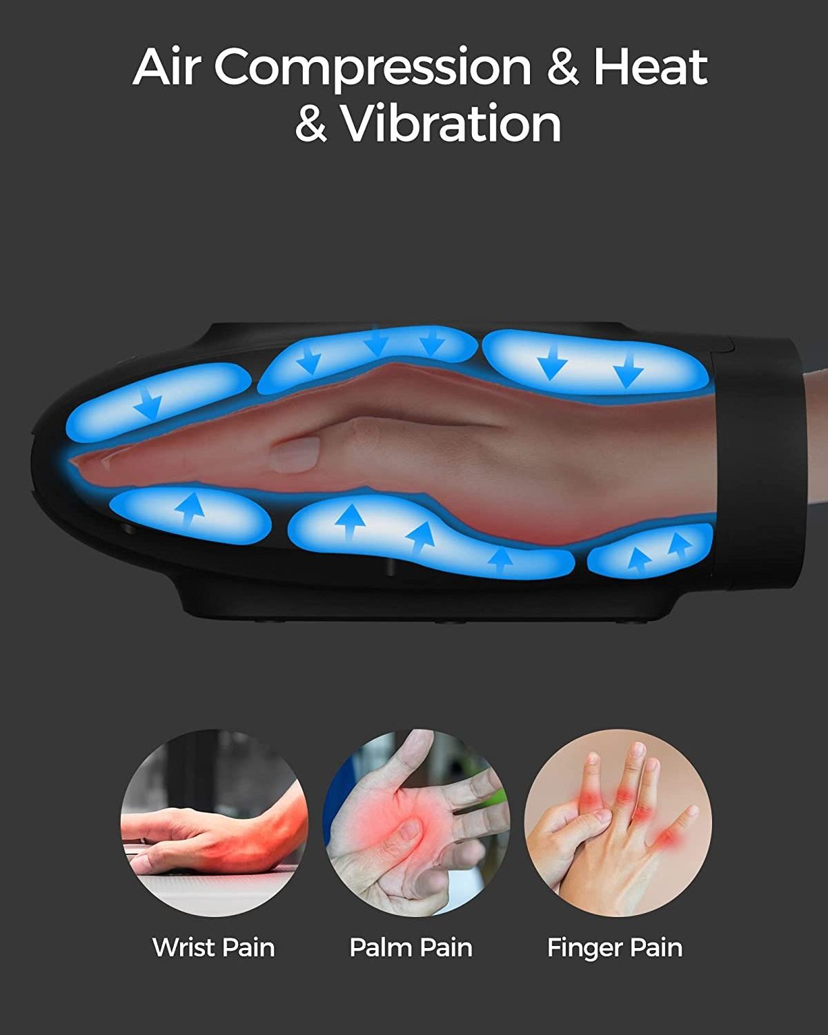 Phenitech Electric Hand Palm Finger Massager with Air Pressure and Heat Compression Hand Massager