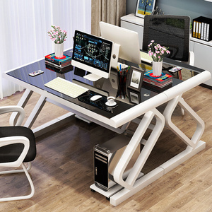 Single person desktop home learning tempered glass office desk, computer desk, office furniture design colors available