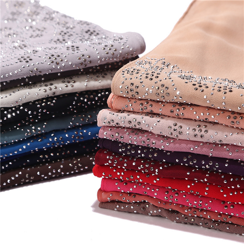 Islamic Muslim Women Premium Big Heavy Rhinestone Chiffon Hijab Scarf For Women Hijab